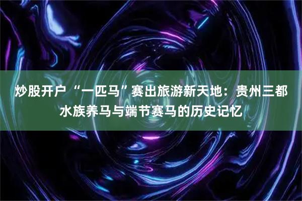 炒股开户 “一匹马”赛出旅游新天地：贵州三都水族养马与端节赛马的历史记忆